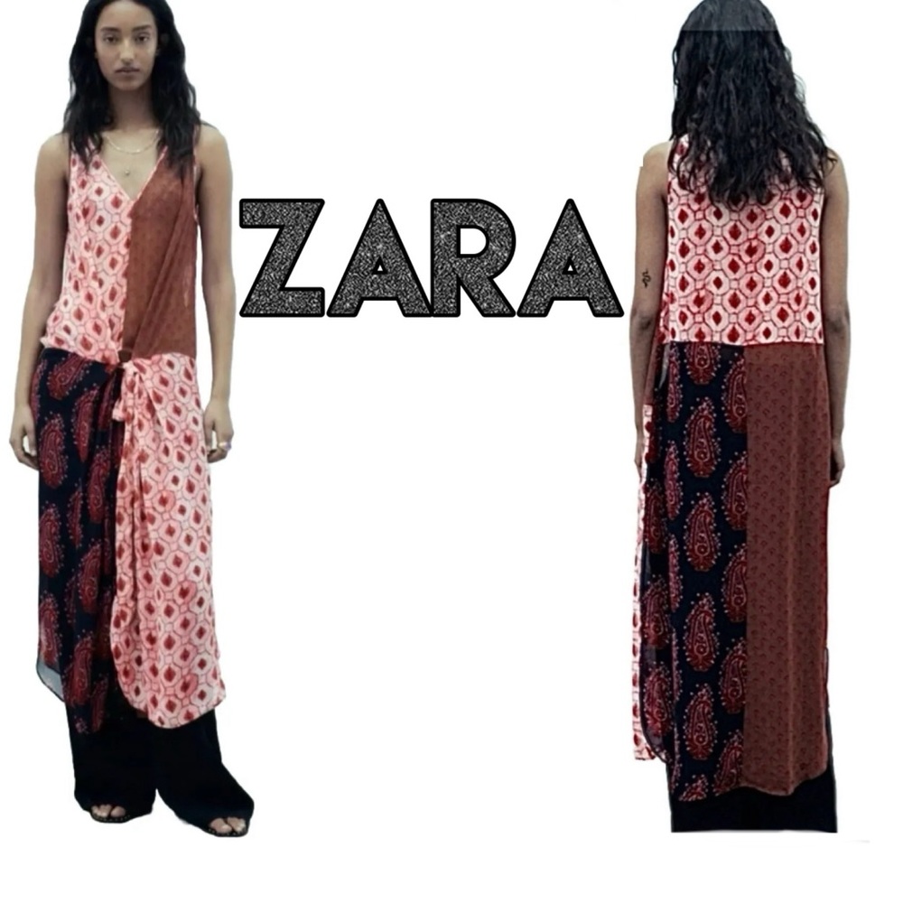 Zara Translucent Mixed Print Midi Dress with Slip (M) - Picture 12 of 12
